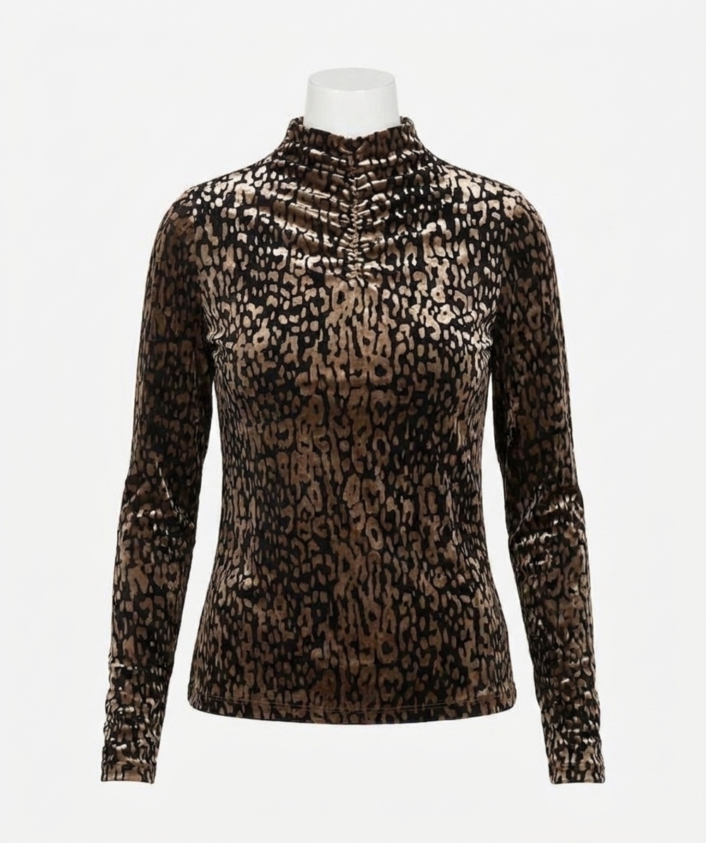NEW ESQUALO velour mock neck top in leo print